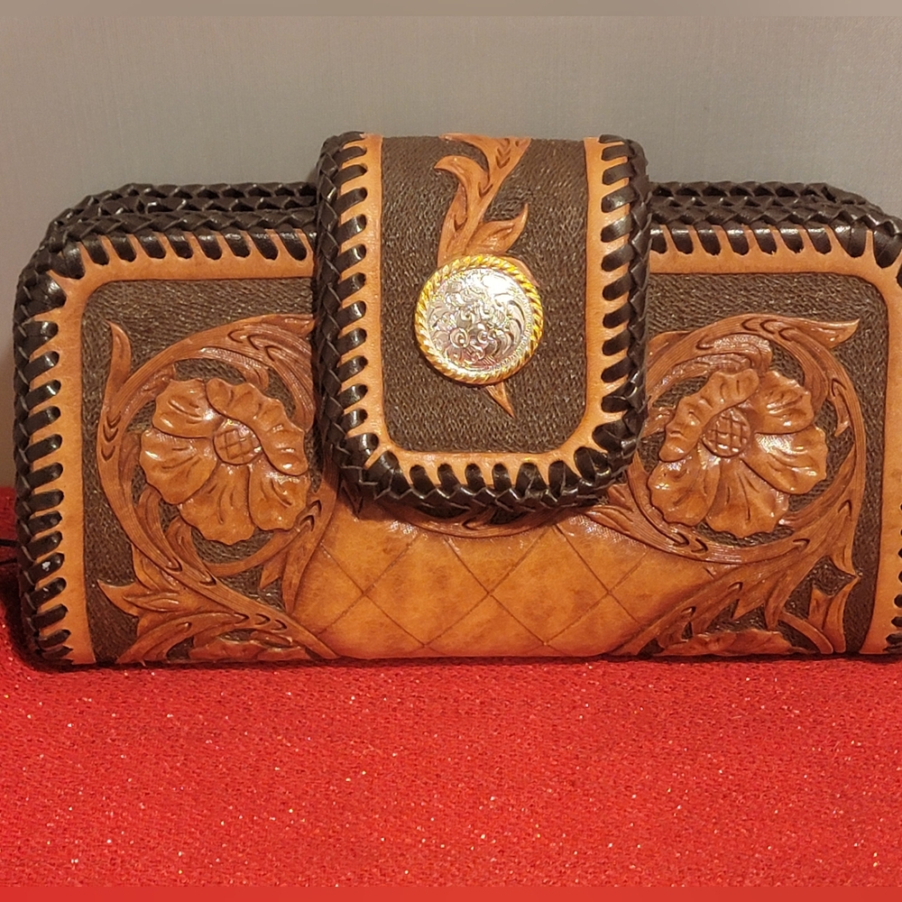 Stunning Handmade Tooled Leather Wallet with MS Pink Initials